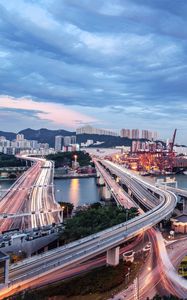 Preview wallpaper bridge, buildings, city, top view