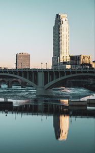 Preview wallpaper bridge, buildings, city, reflection, river