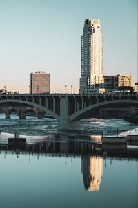 Preview wallpaper bridge, buildings, city, reflection, river