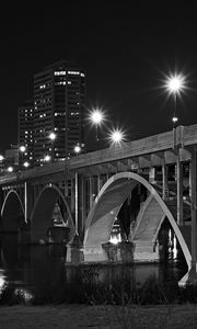 Preview wallpaper bridge, buildings, city, bw, night