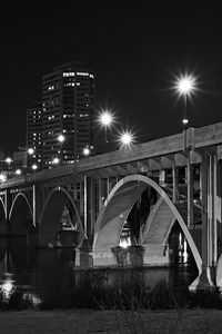 Preview wallpaper bridge, buildings, city, bw, night