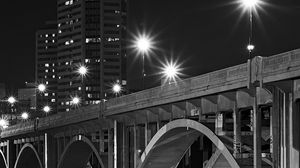 Preview wallpaper bridge, buildings, city, bw, night