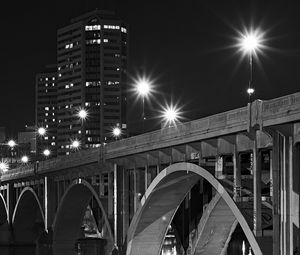 Preview wallpaper bridge, buildings, city, bw, night