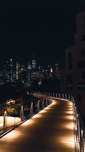 Preview wallpaper bridge, buildings, city, architecture, night, dark