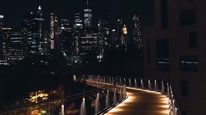 Preview wallpaper bridge, buildings, city, architecture, night, dark