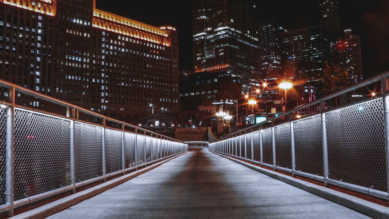 Wallpaper bridge, buildings, city, night, dark