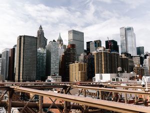 Preview wallpaper bridge, buildings, city, architecture, metropolis, new york