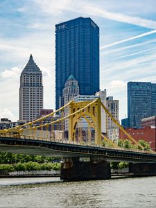 Preview wallpaper bridge, buildings, city, pittsburgh, usa