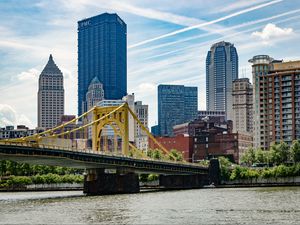 Preview wallpaper bridge, buildings, city, pittsburgh, usa