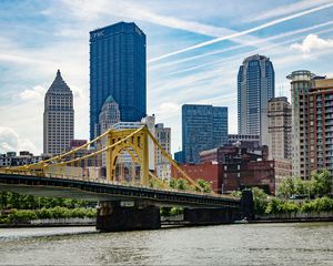 Preview wallpaper bridge, buildings, city, pittsburgh, usa