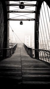 Preview wallpaper bridge, buildings, fog, black and white