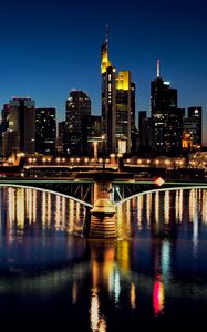 Preview wallpaper bridge, buildings, lights, river, reflection, night