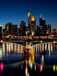 Preview wallpaper bridge, buildings, lights, river, reflection, night