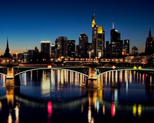 Preview wallpaper bridge, buildings, lights, river, reflection, night