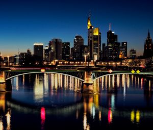 Preview wallpaper bridge, buildings, lights, river, reflection, night