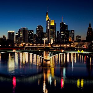 Preview wallpaper bridge, buildings, lights, river, reflection, night