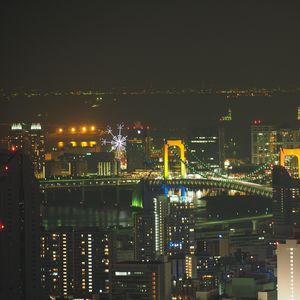 Preview wallpaper bridge, buildings, lights, night, city