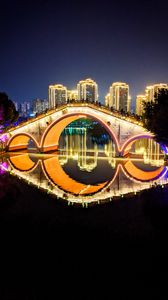 Preview wallpaper bridge, buildings, night city, lights, backlight