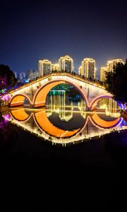 Preview wallpaper bridge, buildings, night city, lights, backlight