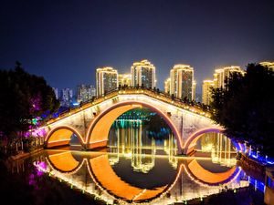 Preview wallpaper bridge, buildings, night city, lights, backlight