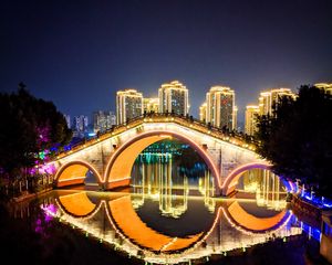 Preview wallpaper bridge, buildings, night city, lights, backlight