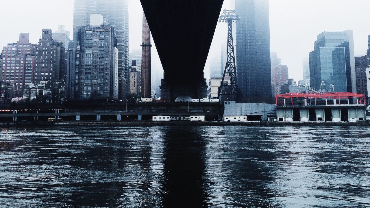 Wallpaper bridge, buildings, river, city, new york, usa