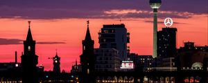 Preview wallpaper bridge, buildings, tower, lights, silhouettes, city, night