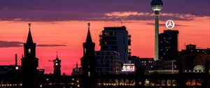 Preview wallpaper bridge, buildings, tower, lights, silhouettes, city, night