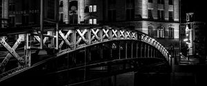 Preview wallpaper bridge, buildings, windows, light, night, black and white