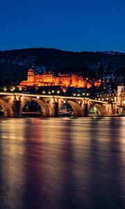 Preview wallpaper bridge, castle, building, architecture, night, dark