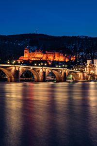 Preview wallpaper bridge, castle, building, architecture, night, dark