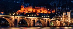 Preview wallpaper bridge, castle, building, architecture, night, dark