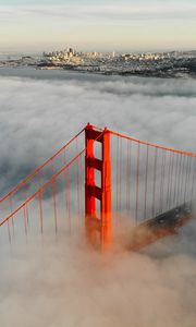 Preview wallpaper bridge, city, aerial view, clouds, height