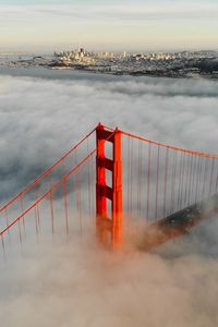 Preview wallpaper bridge, city, aerial view, clouds, height