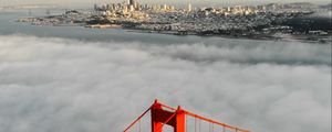 Preview wallpaper bridge, city, aerial view, clouds, height