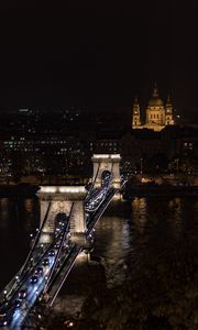 Preview wallpaper bridge, city, aerial view, night, dark