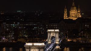 Preview wallpaper bridge, city, aerial view, night, dark