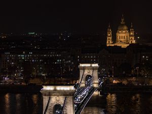 Preview wallpaper bridge, city, aerial view, night, dark