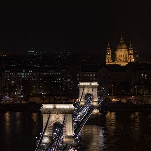 Preview wallpaper bridge, city, aerial view, night, dark