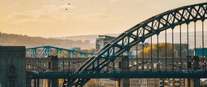 Preview wallpaper bridge, city, architecture, birds, clouds