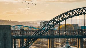 Preview wallpaper bridge, city, architecture, birds, clouds