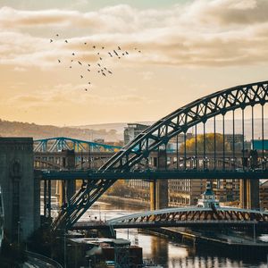 Preview wallpaper bridge, city, architecture, birds, clouds