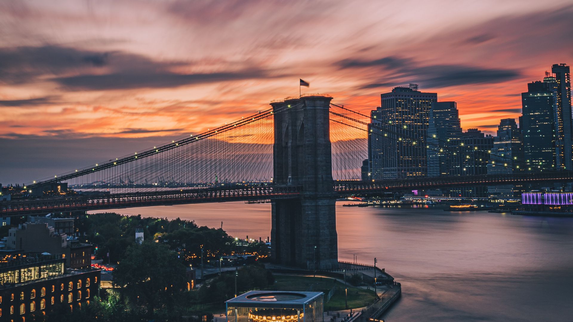 Wallpaper sunset new York sunset new york usa nyc Brooklyn Bridge  Financial District images for desktop section город  download