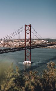 Preview wallpaper bridge, city, coast, architecture, aerial view