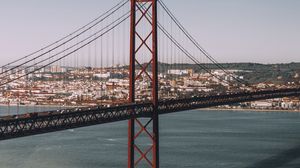 Preview wallpaper bridge, city, coast, architecture, aerial view