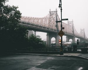 Preview wallpaper bridge, city, fog, new york, united states