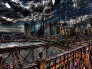 Preview wallpaper bridge, city, iron, design, height, hdr