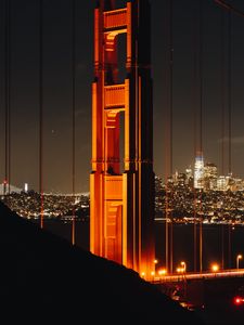Preview wallpaper bridge, city, night, buildings, architecture, metropolis