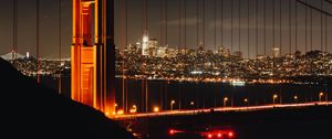 Preview wallpaper bridge, city, night, buildings, architecture, metropolis