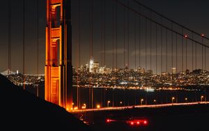 Preview wallpaper bridge, city, night, buildings, architecture, metropolis